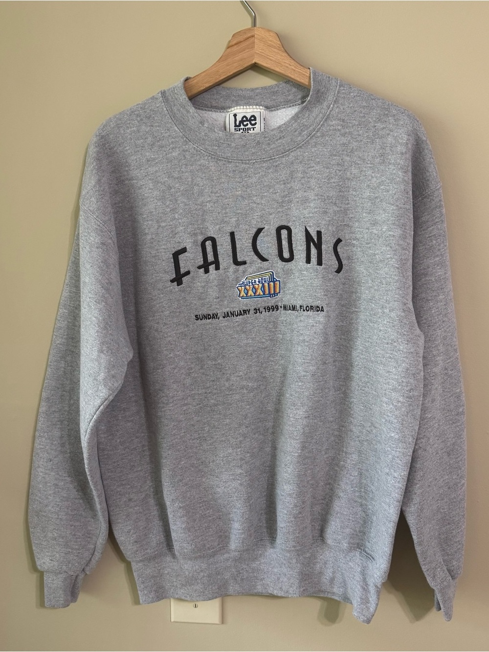 1999 Super Bowl XXXIII Gray Sweatshirt Embroidered Football FALCONS Atlanta M